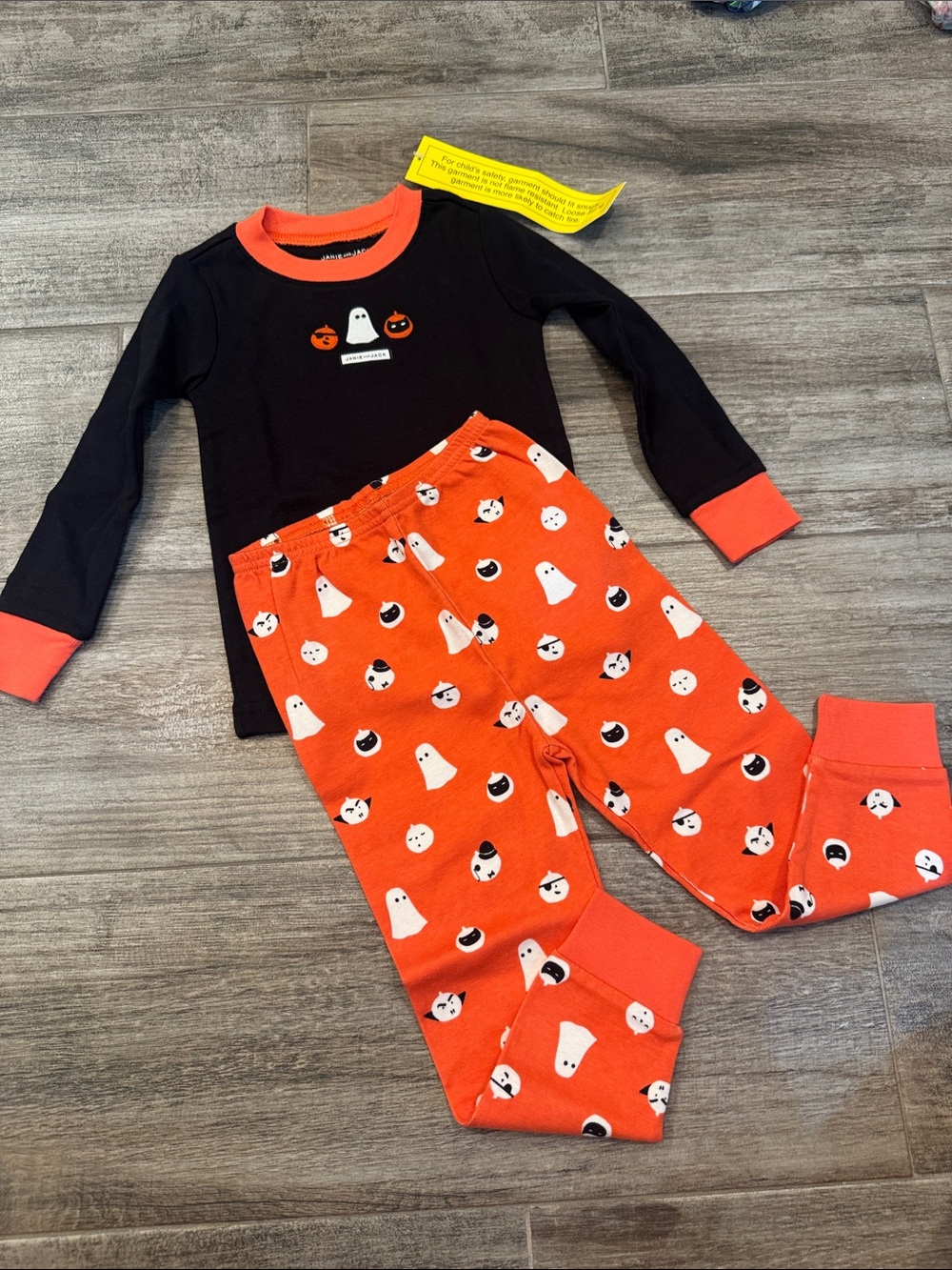 Janie and Jack Black & Orange Halloween Ghost Pajama Set